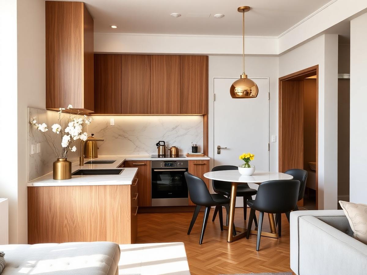 Cucina e zona pranzo di un appartamento in gestione